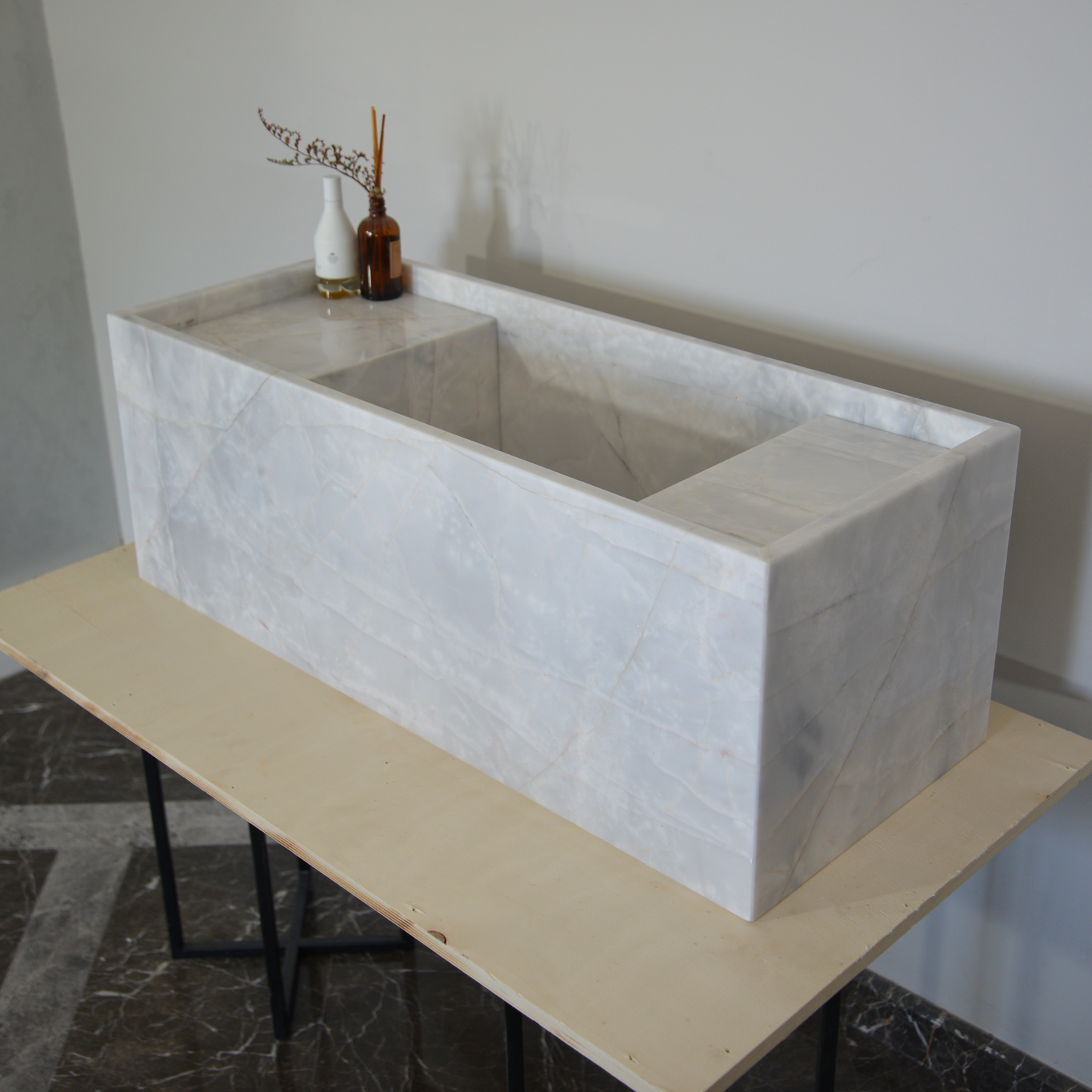 HANDCRAFTED CUSTOM JASMINE WHITE MARBLE SINK (NS-063)