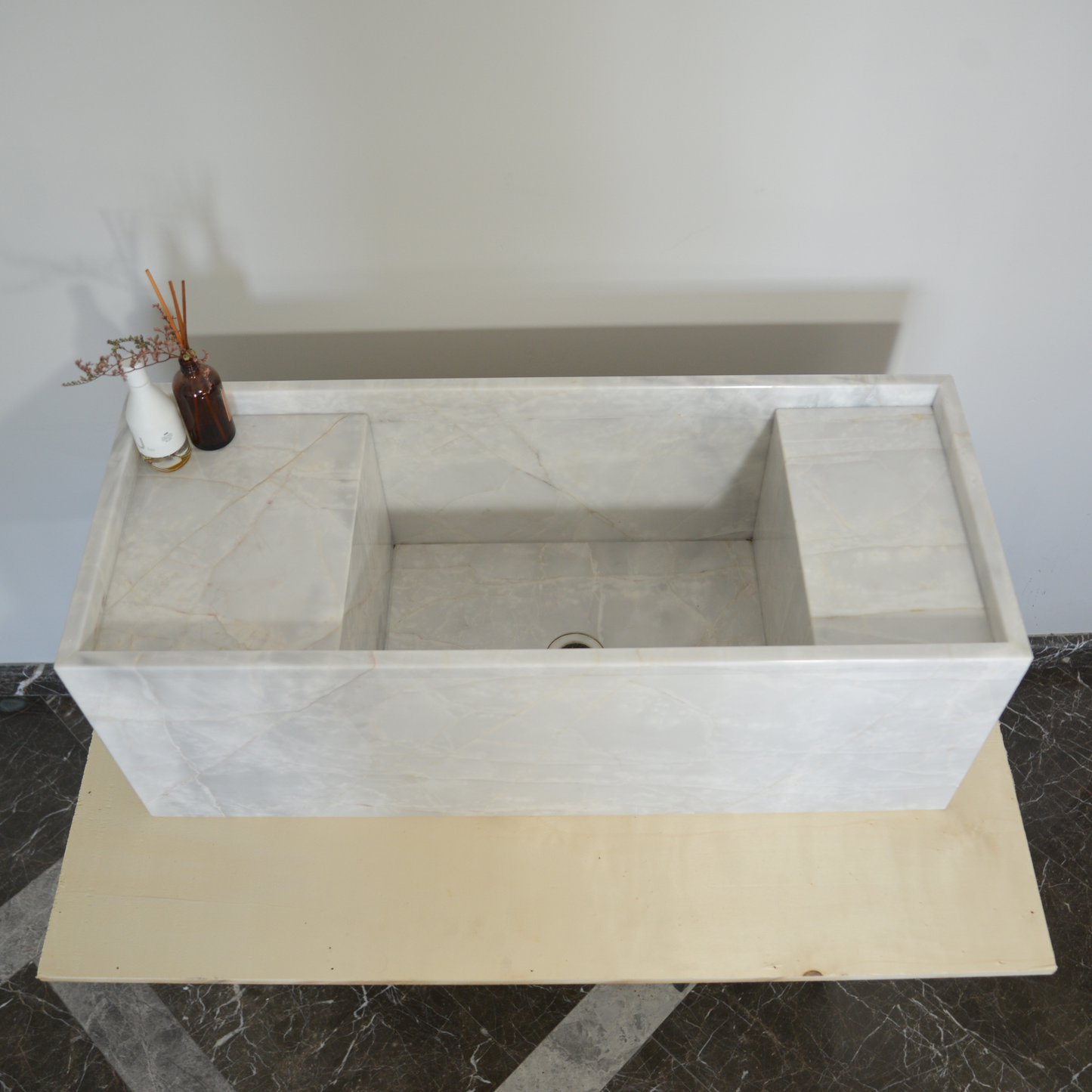 HANDCRAFTED CUSTOM JASMINE WHITE MARBLE SINK (NS-063)