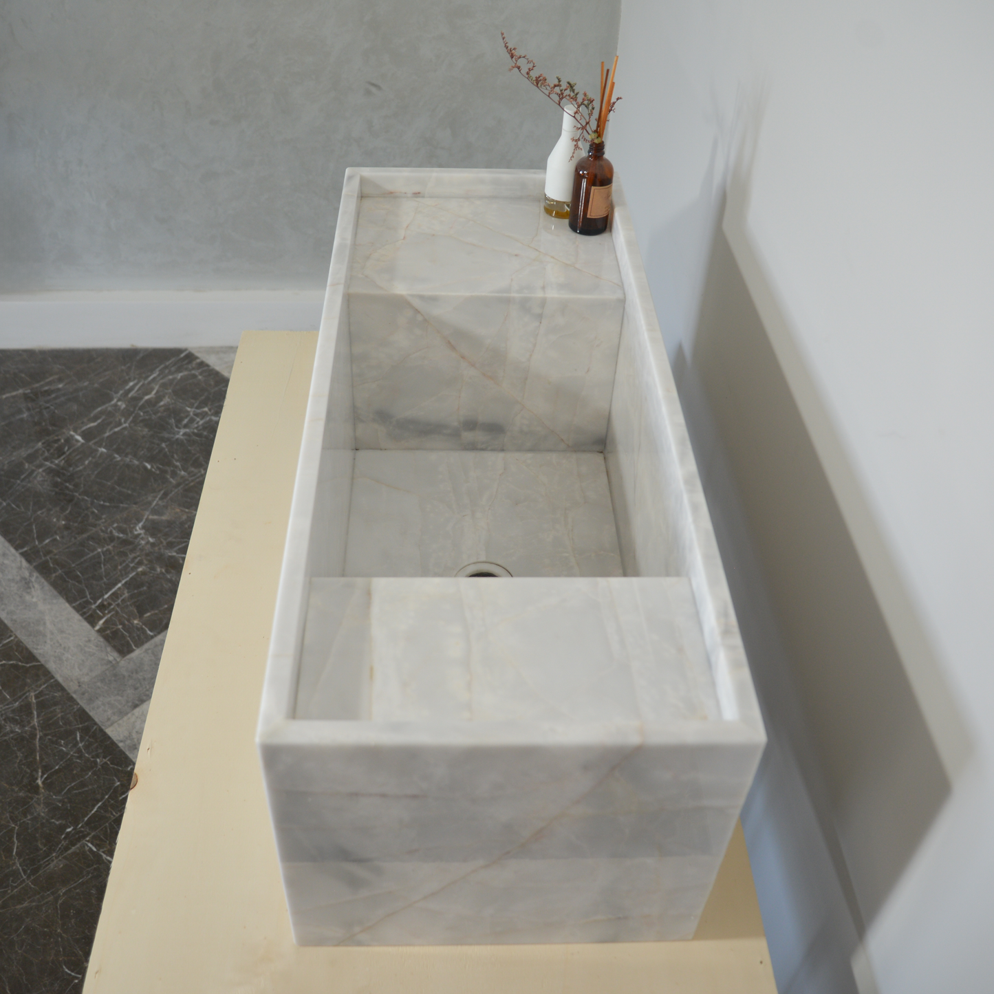 HANDCRAFTED CUSTOM JASMINE WHITE MARBLE SINK (NS-063)