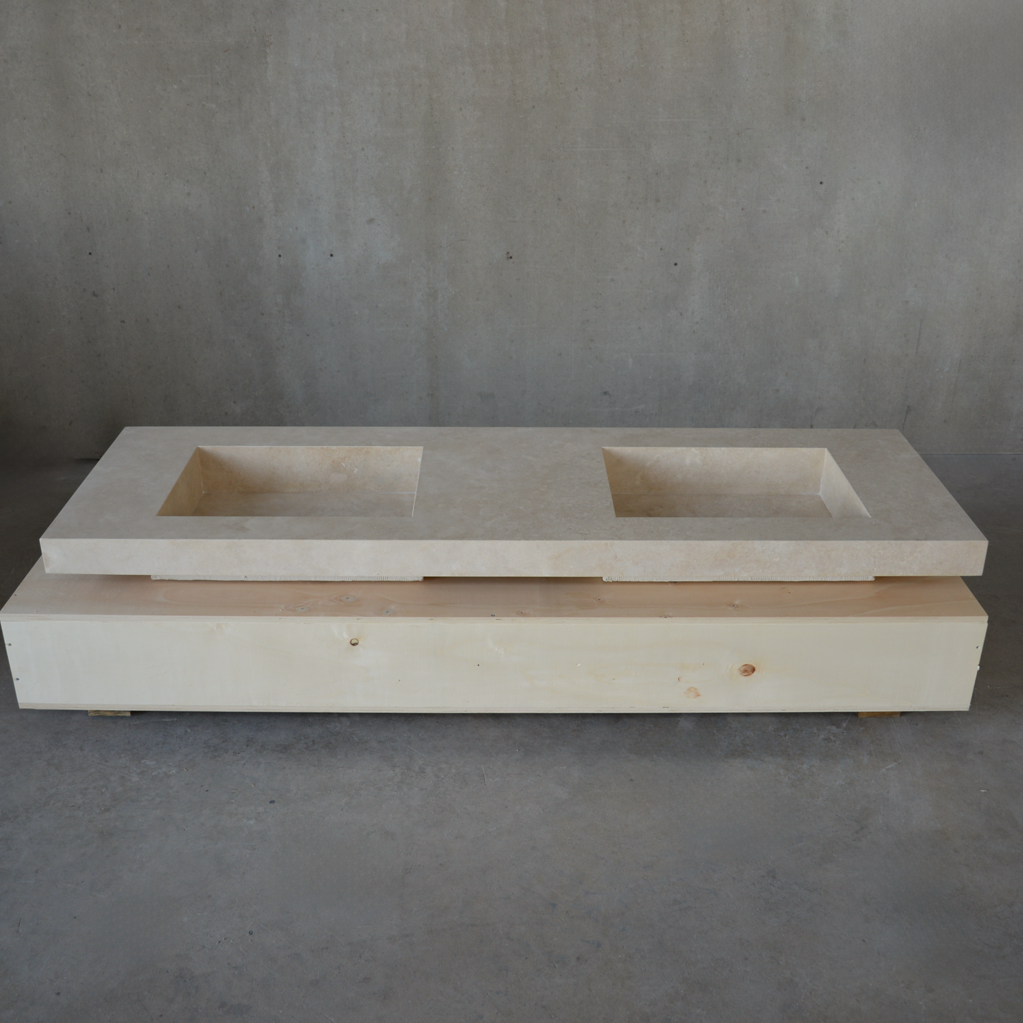 HANDCRAFTED CUSTOM CROSS CUT TRAVERTINE DOUBLE SINK (TR-109)