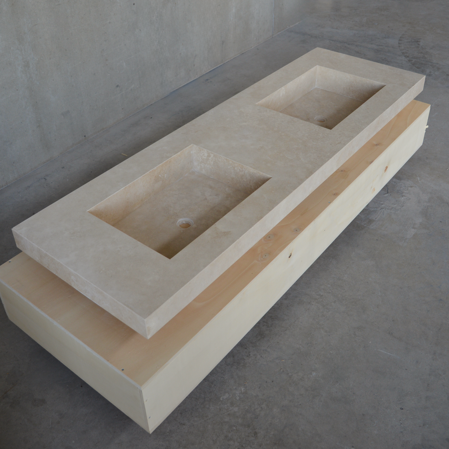 HANDCRAFTED CUSTOM CROSS CUT TRAVERTINE DOUBLE SINK (TR-109)