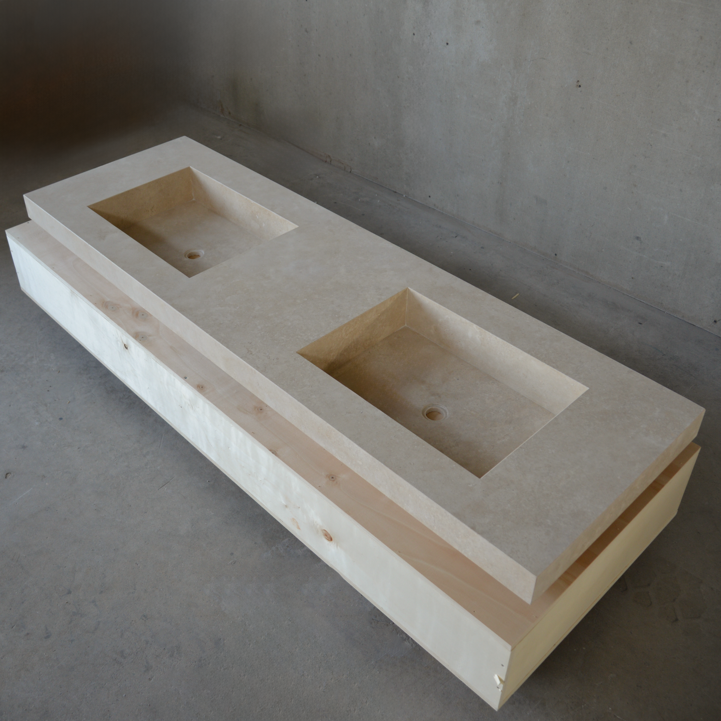 HANDCRAFTED CUSTOM CROSS CUT TRAVERTINE DOUBLE SINK (TR-109)