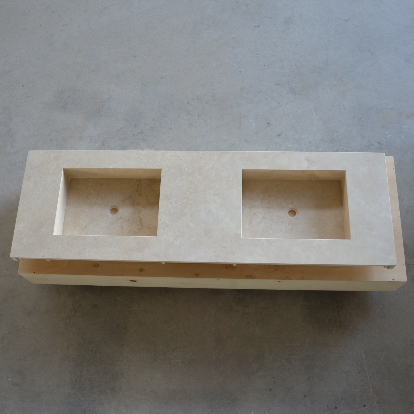 HANDCRAFTED CUSTOM CROSS CUT TRAVERTINE DOUBLE SINK (TR-109)