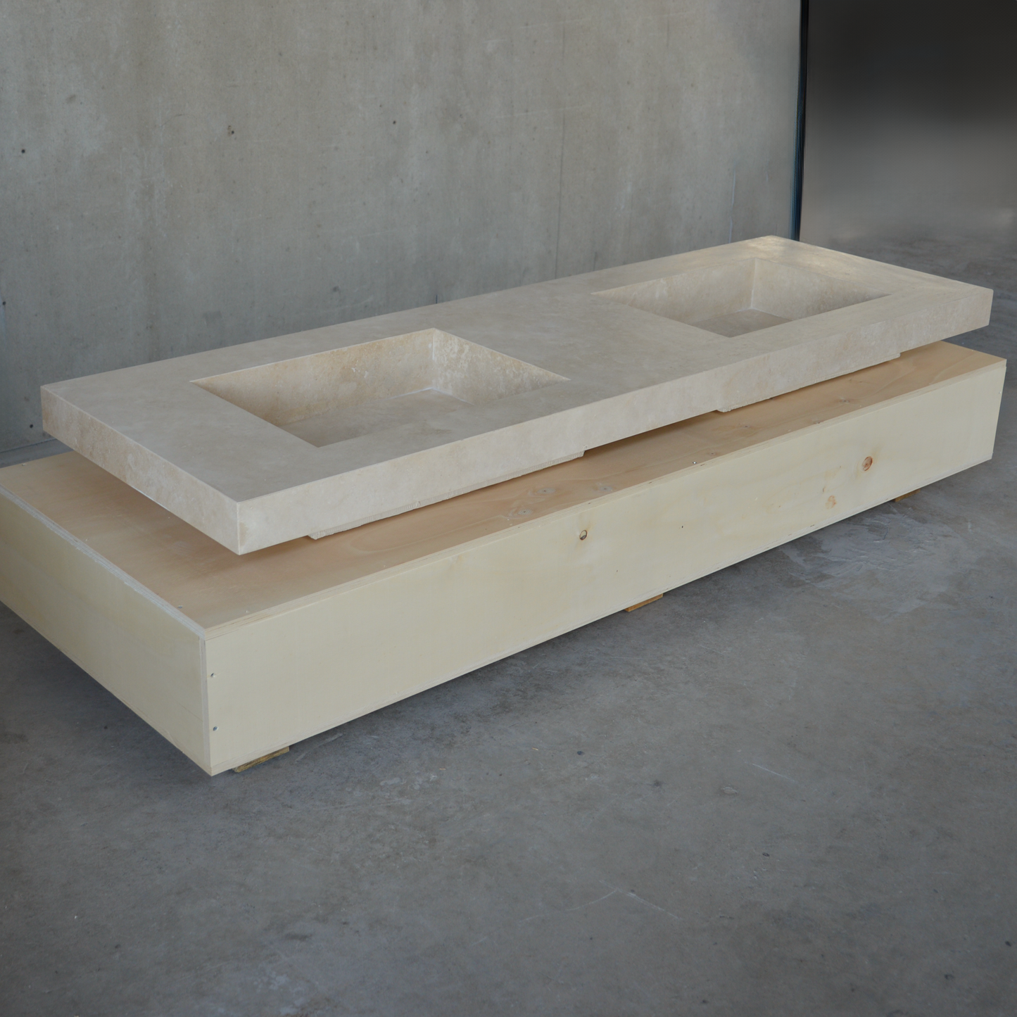 HANDCRAFTED CUSTOM CROSS CUT TRAVERTINE DOUBLE SINK (TR-109)