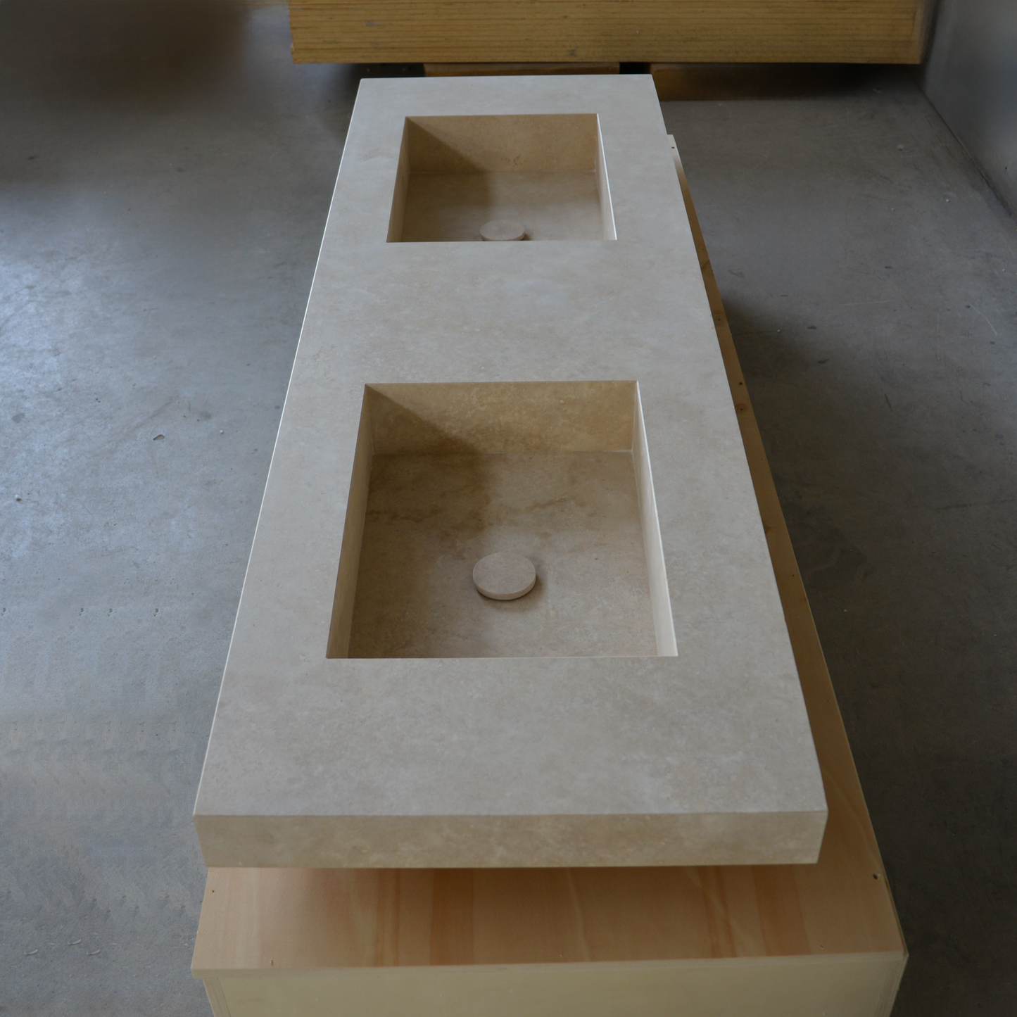 HANDCRAFTED CUSTOM CROSS CUT TRAVERTINE DOUBLE SINK (TR-109)