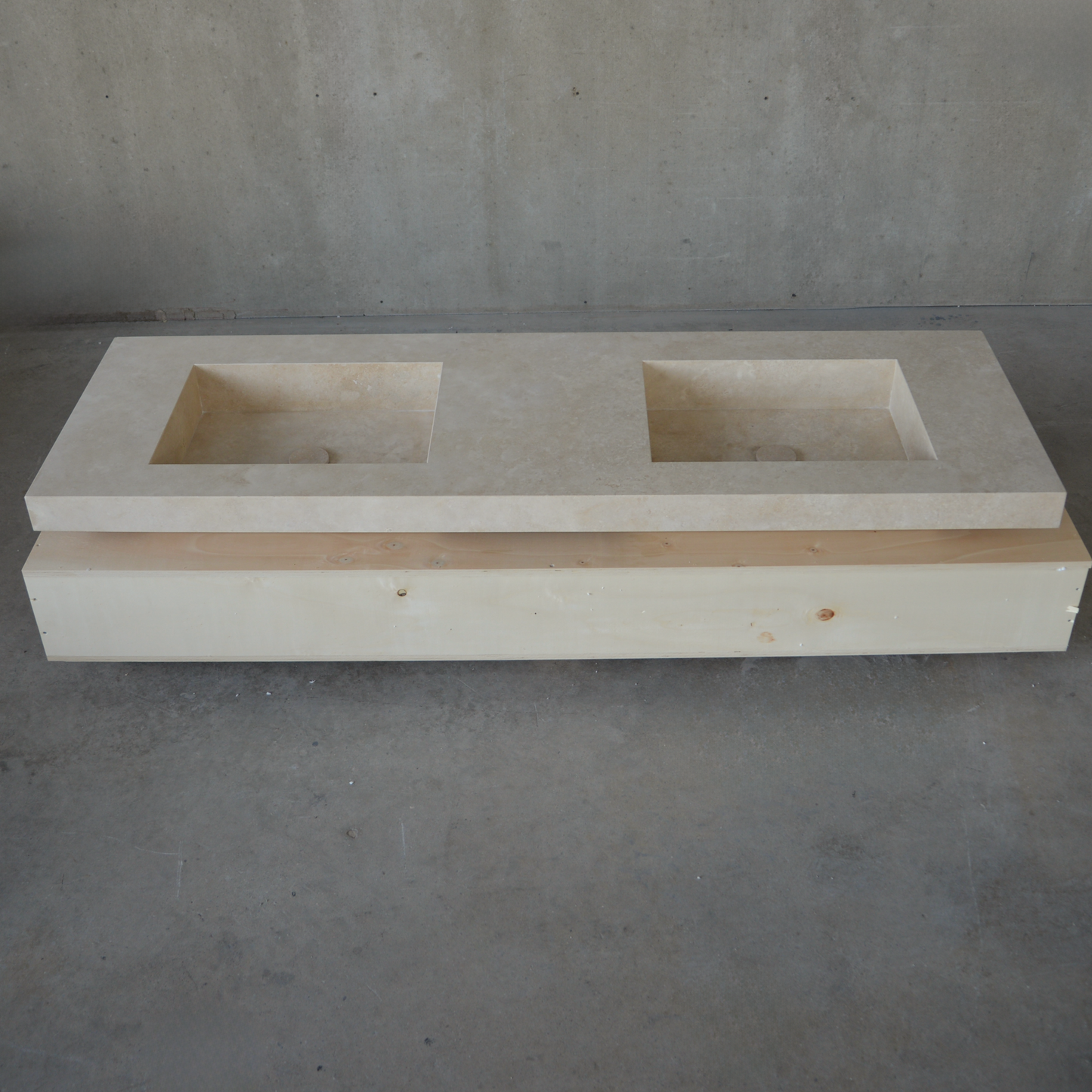 HANDCRAFTED CUSTOM CROSS CUT TRAVERTINE DOUBLE SINK (TR-109)