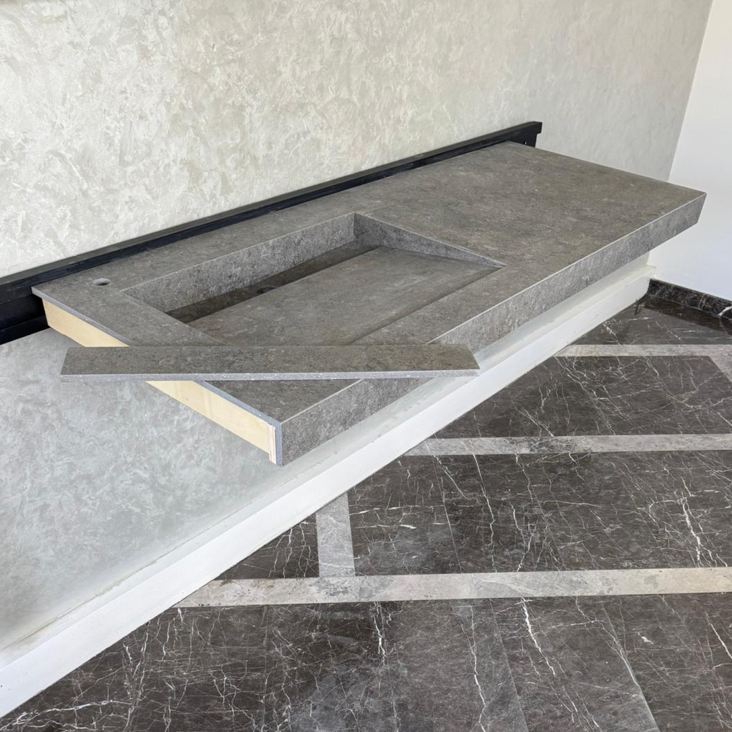 Handcrafted Custom Dekton Grafite Porcelain Bathroom Sink: Custom Vanity Top or Wall Mount