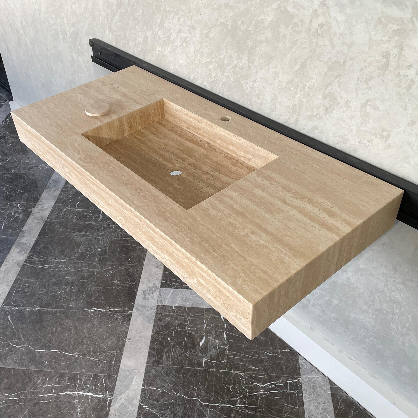 HANDCRAFTED CUSTOM TRAVERTINE SINK (TR-072)