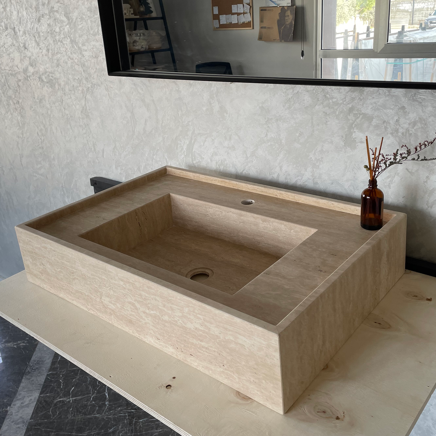 HANDCRAFTED CUSTOM TRAVERTINE SINK (TR-048)