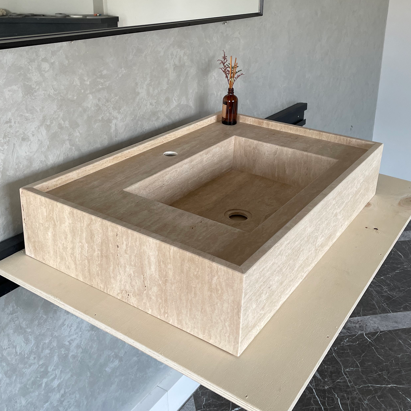 HANDCRAFTED CUSTOM TRAVERTINE SINK (TR-048)