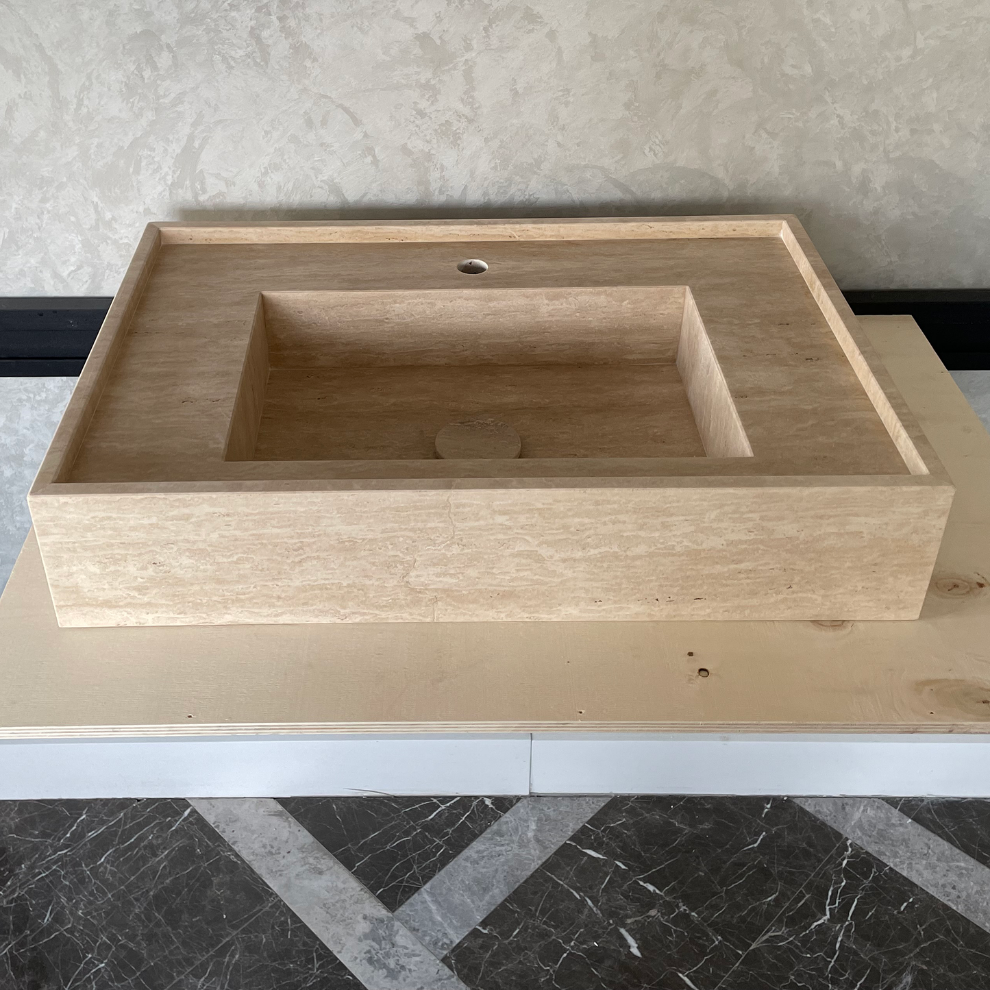 HANDCRAFTED CUSTOM TRAVERTINE SINK (TR-048)