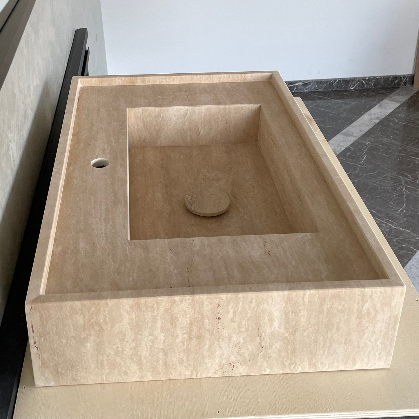 HANDCRAFTED CUSTOM TRAVERTINE SINK (TR-048)