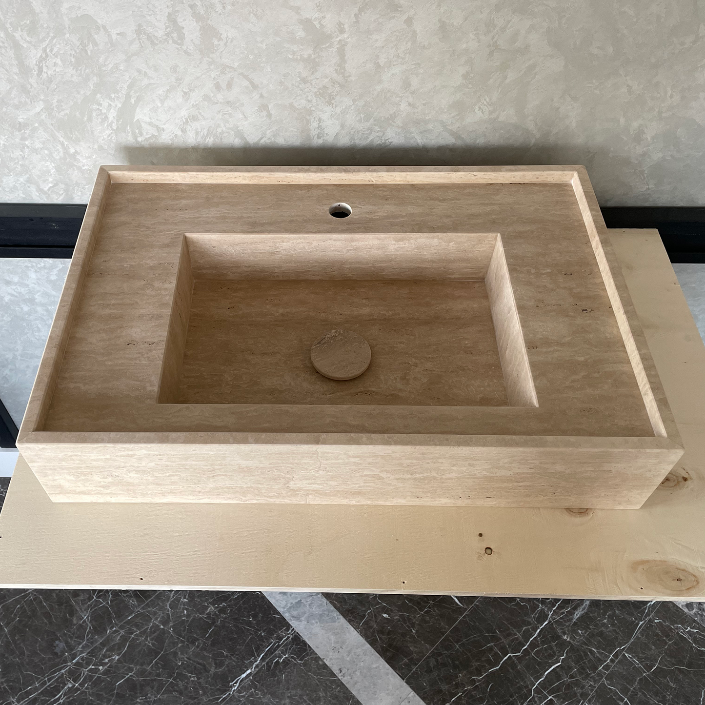 HANDCRAFTED CUSTOM TRAVERTINE SINK (TR-048)