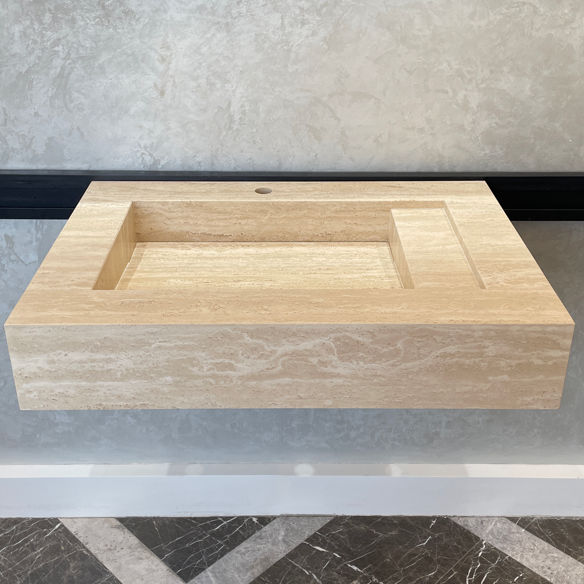 Handmade Vein Cut Travertine Sink: Custom Beige Bathroom Vessel (TR-056/059/071)