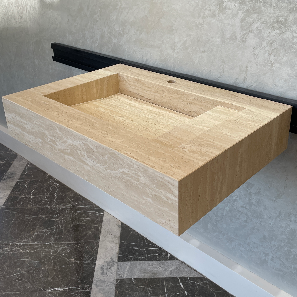 Handmade Vein Cut Travertine Sink: Custom Beige Bathroom Vessel (TR-056/059/071)