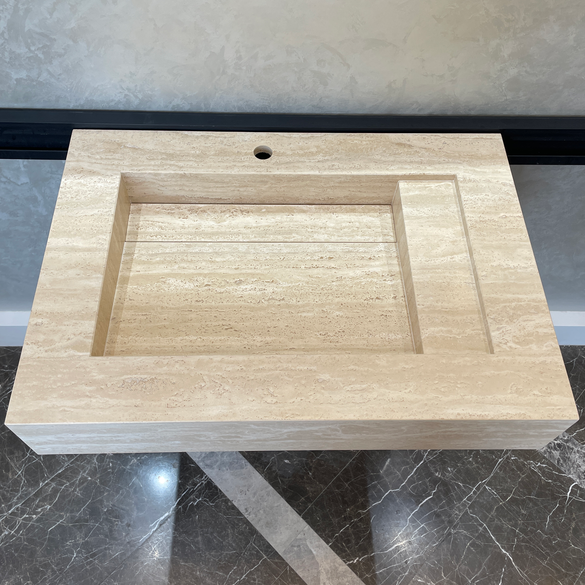 Handmade Vein Cut Travertine Sink: Custom Beige Bathroom Vessel (TR-056/059/071)