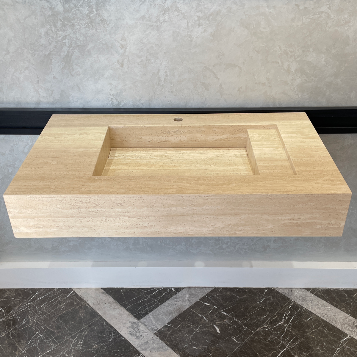 Handmade Vein Cut Travertine Sink: Custom Beige Bathroom Vessel (TR-056/059/071)