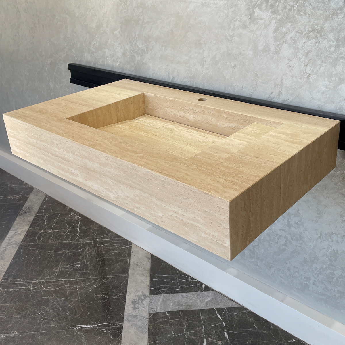 Handmade Vein Cut Travertine Sink: Custom Beige Bathroom Vessel (TR-056/059/071)