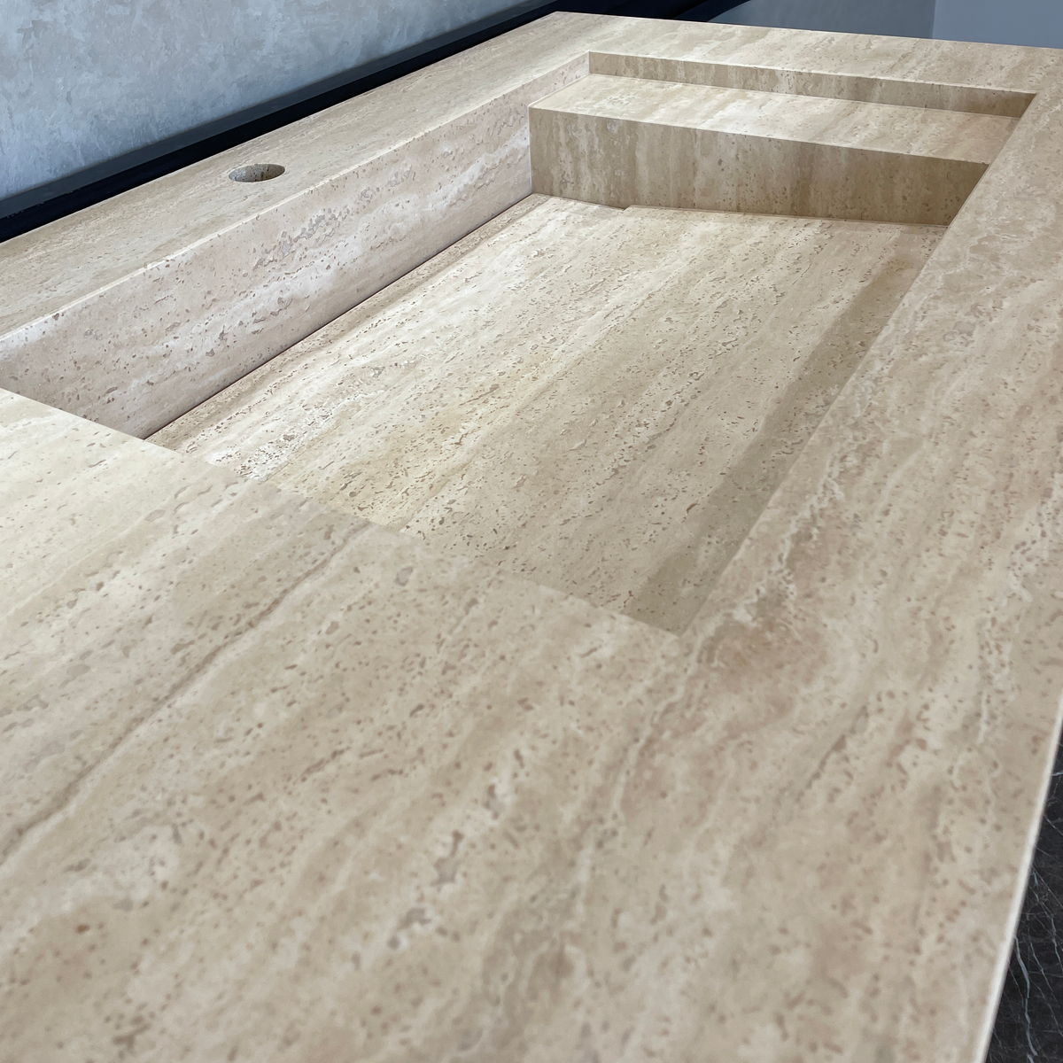 Handmade Vein Cut Travertine Sink: Custom Beige Bathroom Vessel (TR-056/059/071)