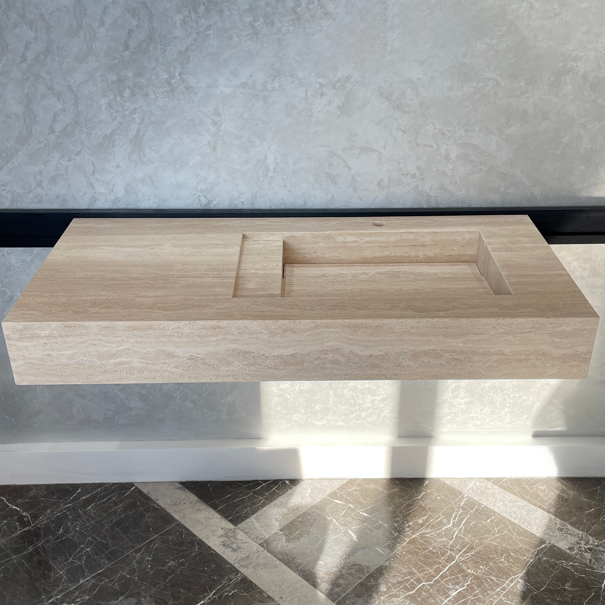 Handmade Vein Cut Travertine Sink: Custom Beige Bathroom Vessel (TR-056/059/071)