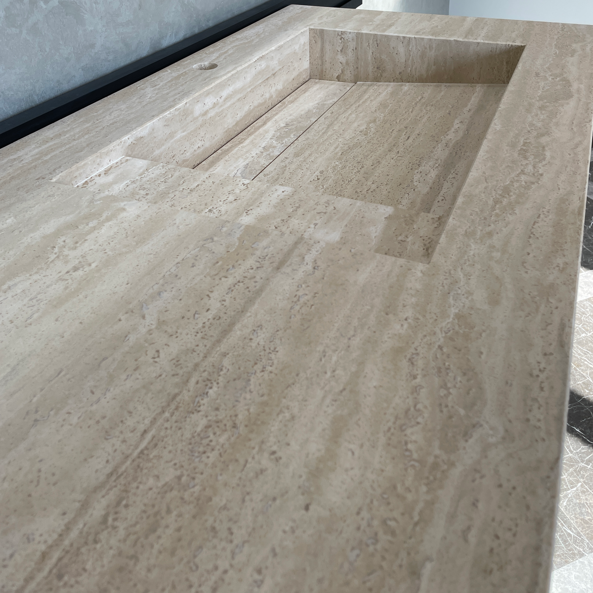 Handmade Vein Cut Travertine Sink: Custom Beige Bathroom Vessel (TR-056/059/071)