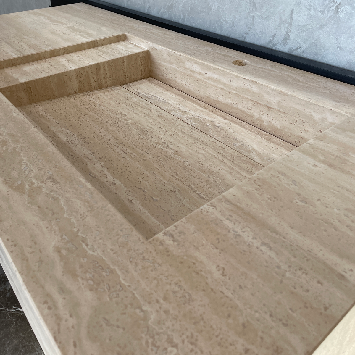 Handmade Vein Cut Travertine Sink: Custom Beige Bathroom Vessel (TR-056/059/071)