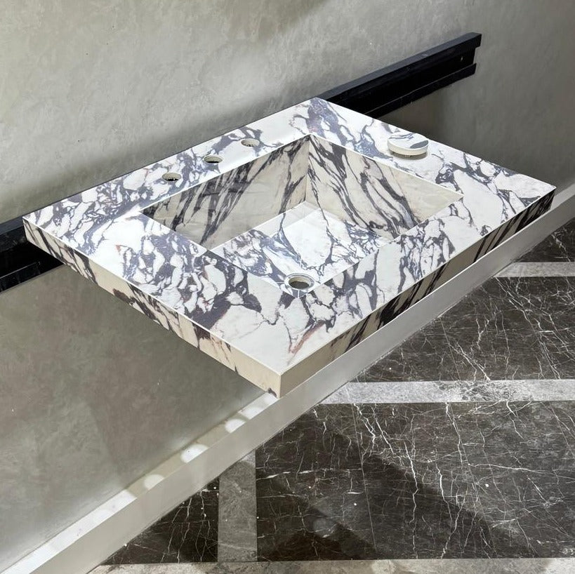 READY TO SHIP! Handcrafted Calacatta Viola Porcelain Vessel Sink: Custom Bathroom Vanity Top (ES-039)