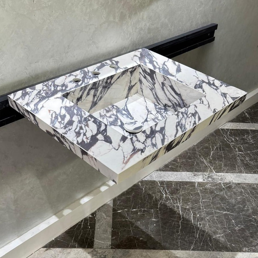 READY TO SHIP! Handcrafted Calacatta Viola Porcelain Vessel Sink: Custom Bathroom Vanity Top (ES-039)