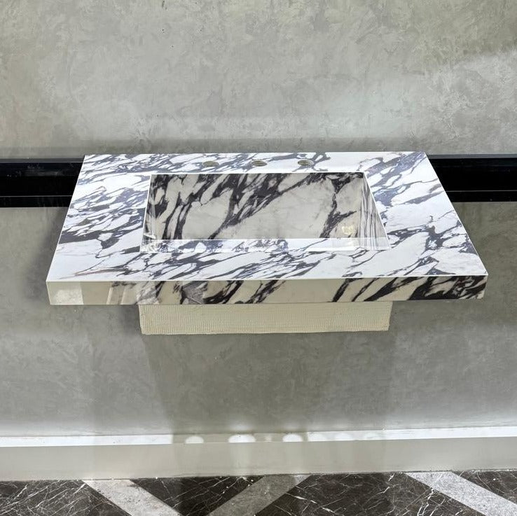 READY TO SHIP! Handcrafted Calacatta Viola Porcelain Vessel Sink: Custom Bathroom Vanity Top (ES-039)