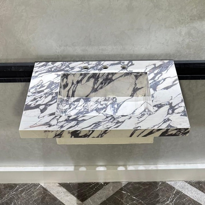 READY TO SHIP! Handcrafted Calacatta Viola Porcelain Vessel Sink: Custom Bathroom Vanity Top (ES-039)