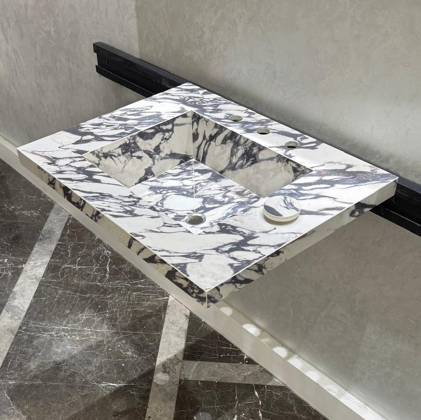 READY TO SHIP! Handcrafted Calacatta Viola Porcelain Vessel Sink: Custom Bathroom Vanity Top (ES-039)