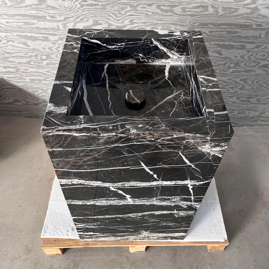 HANDCRAFTED CUSTOM PEDESTAL ALEXANDRA BLACK MARBLE SINK (NS-151)