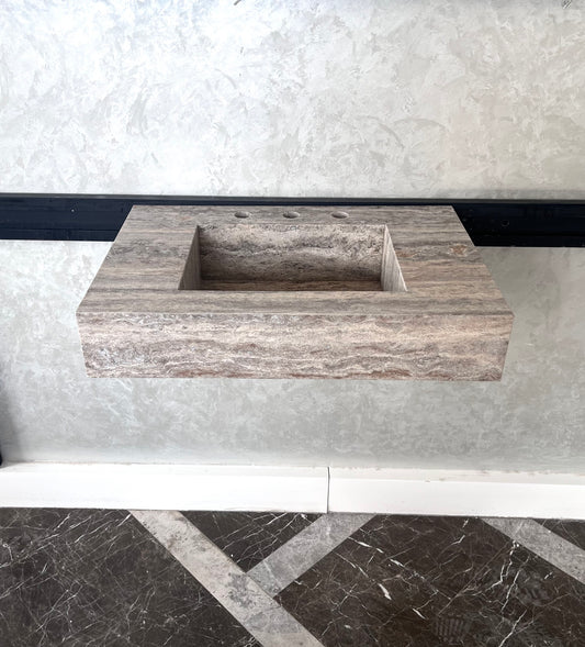 HANDCRAFTED CUSTOM SILVER TRAVERTINE SINK (TR-047)
