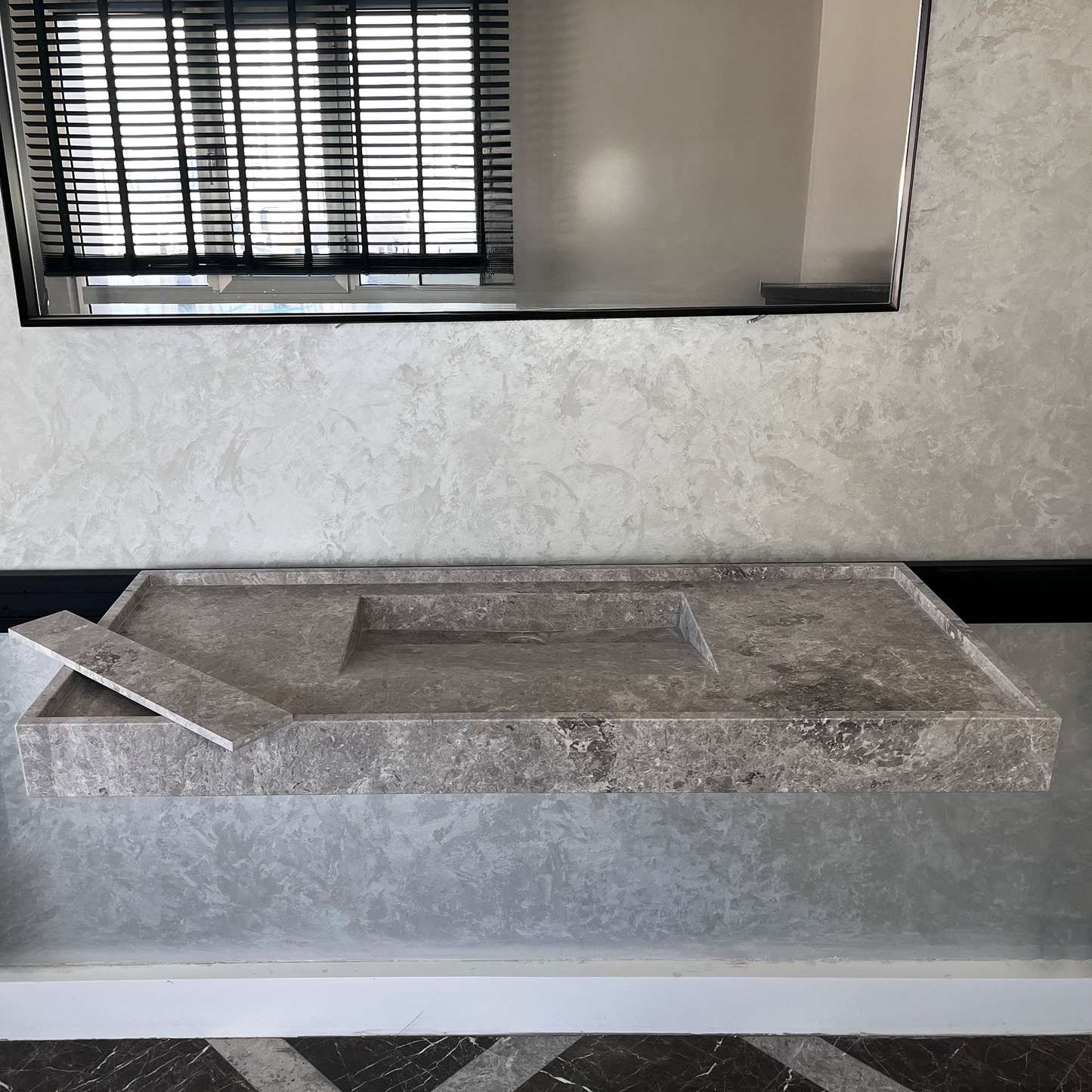 HANDCRAFTED CUSTOM TUNDRA GREY MARBLE SINK (NS-075)