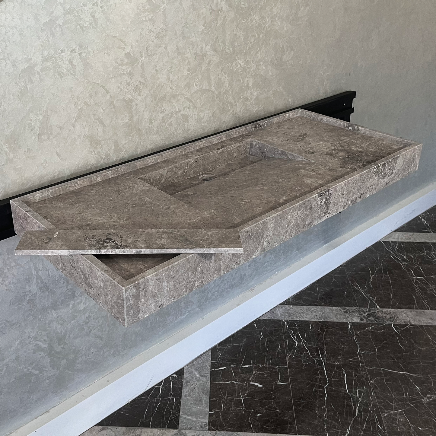 HANDCRAFTED CUSTOM TUNDRA GREY MARBLE SINK (NS-075)