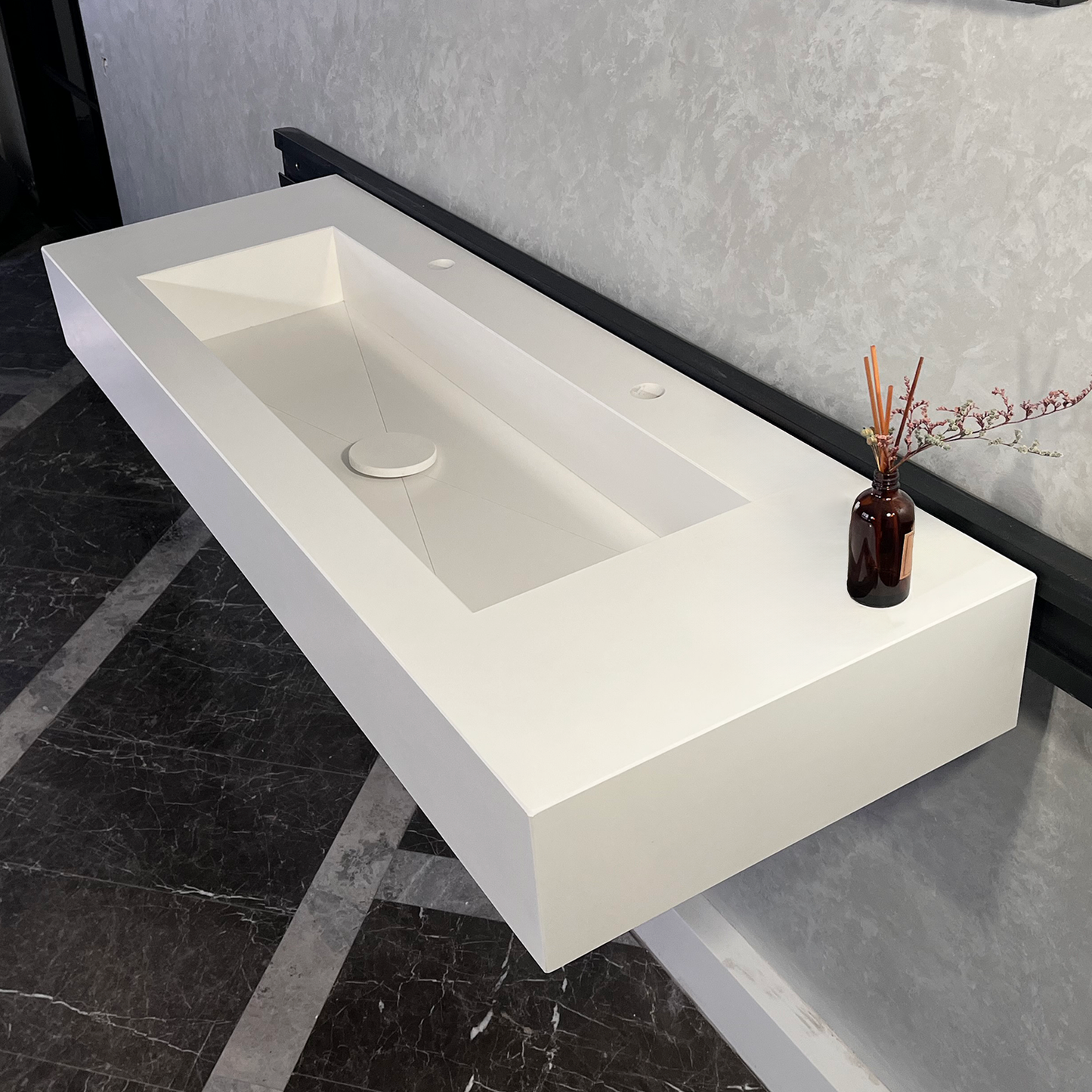 CUSTOM WHITE QUARTZ TROUGH SINK (QU-077)