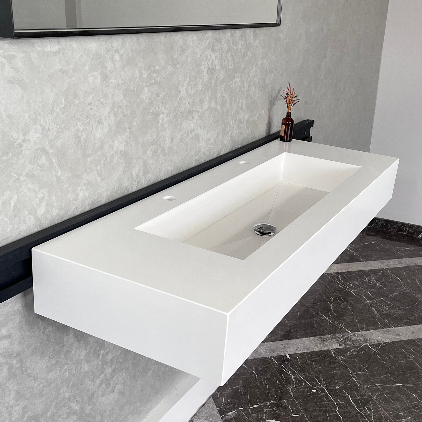 CUSTOM WHITE QUARTZ TROUGH SINK (QU-077)