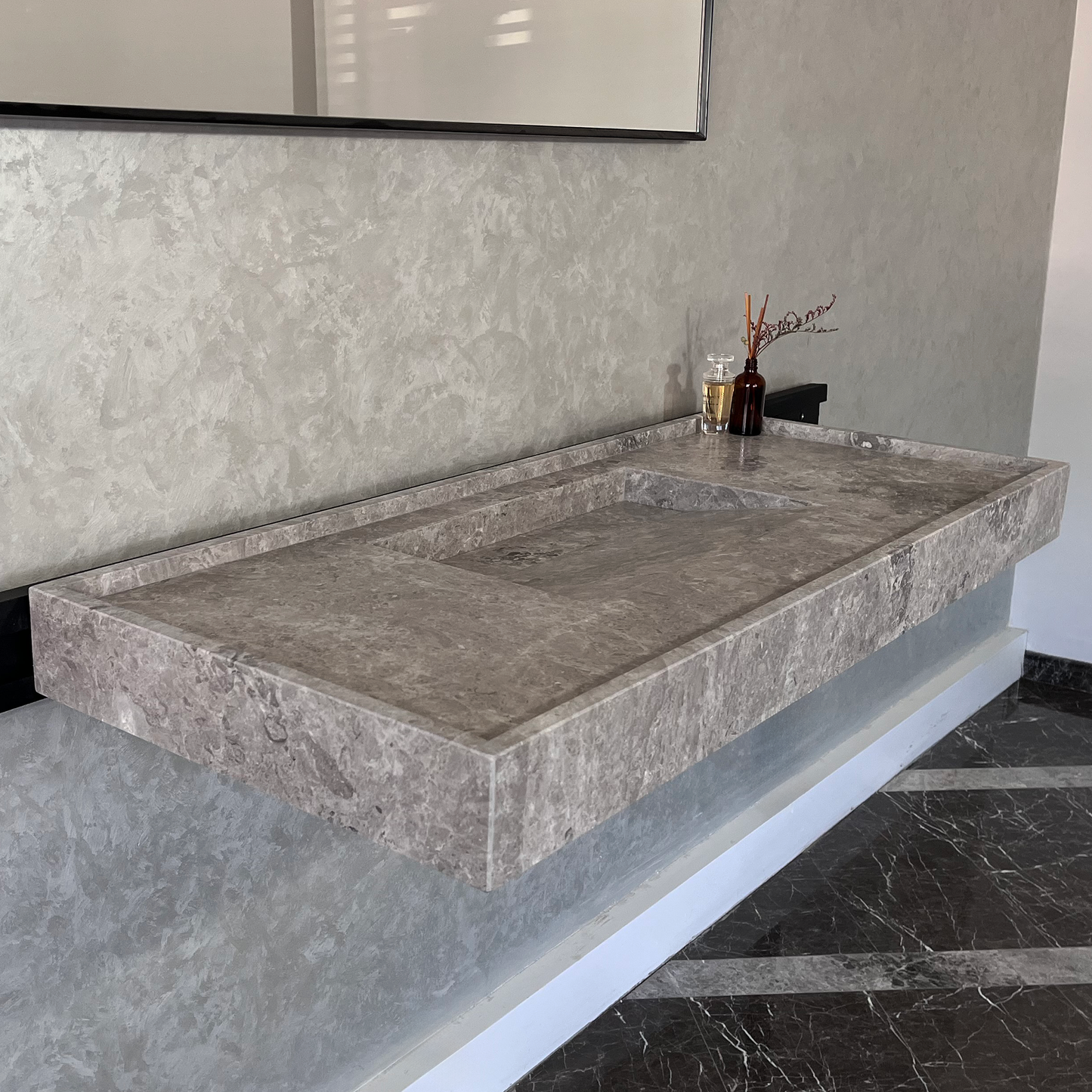 HANDCRAFTED CUSTOM TUNDRA GREY MARBLE SINK (NS-075)