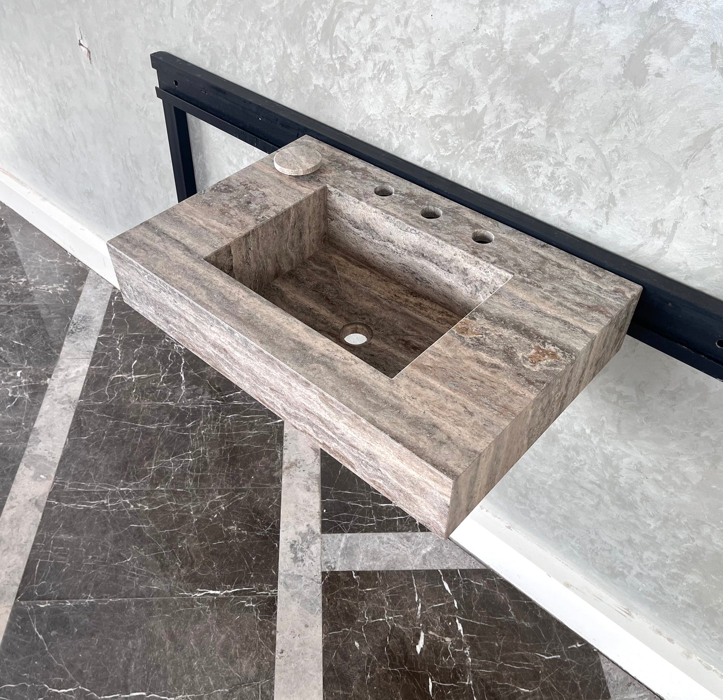 HANDCRAFTED CUSTOM SILVER TRAVERTINE SINK (TR-047)