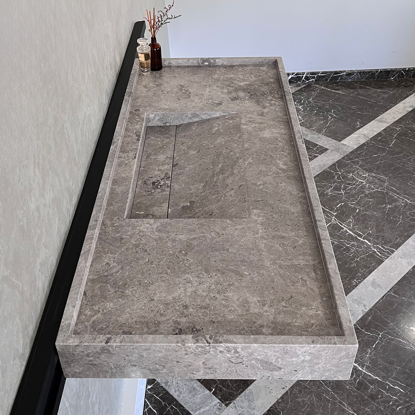 HANDCRAFTED CUSTOM TUNDRA GREY MARBLE SINK (NS-075)