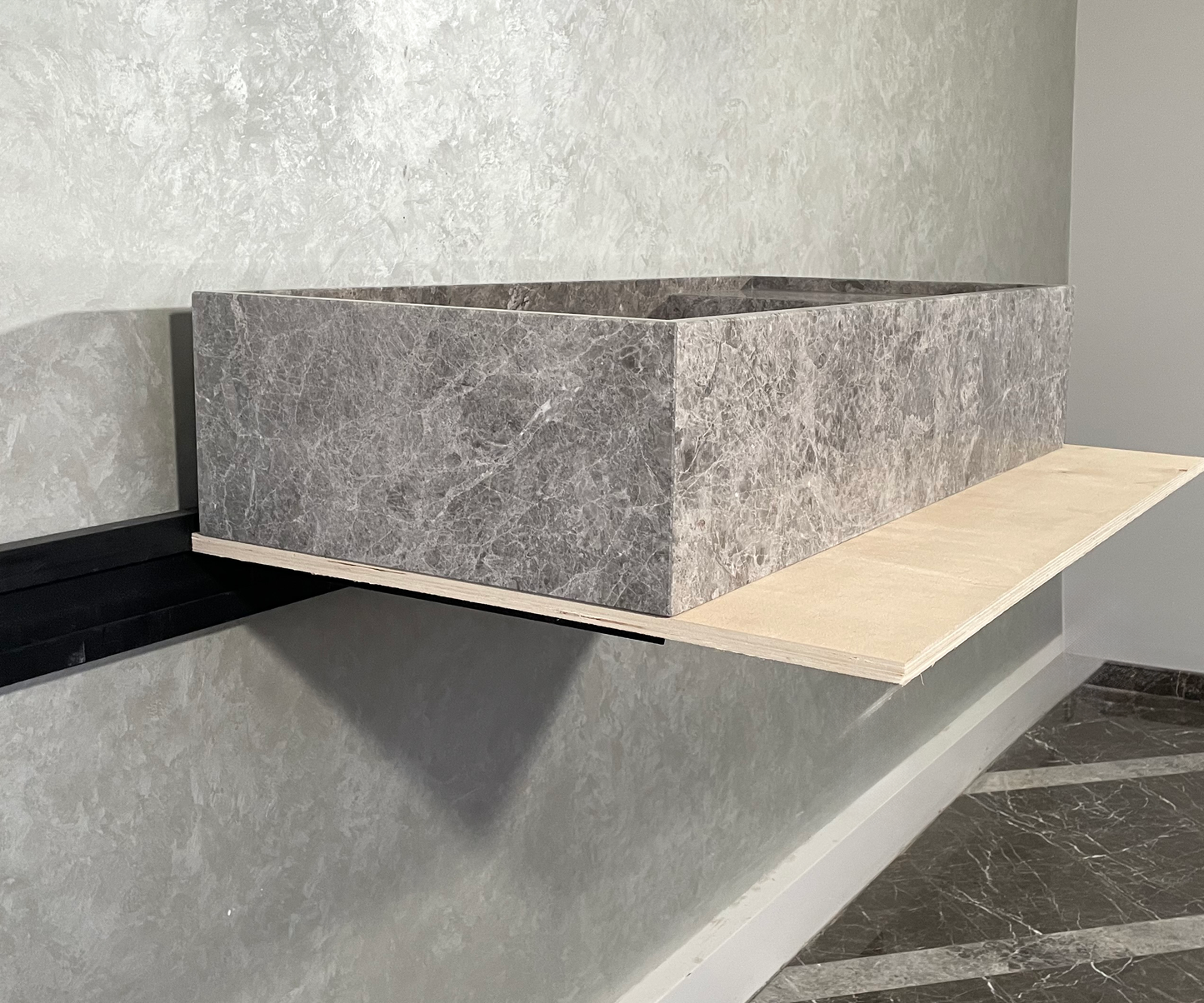 HANDCRAFTED CUSTOM TUNDRA GREY MARBLE SINK (NS-078)