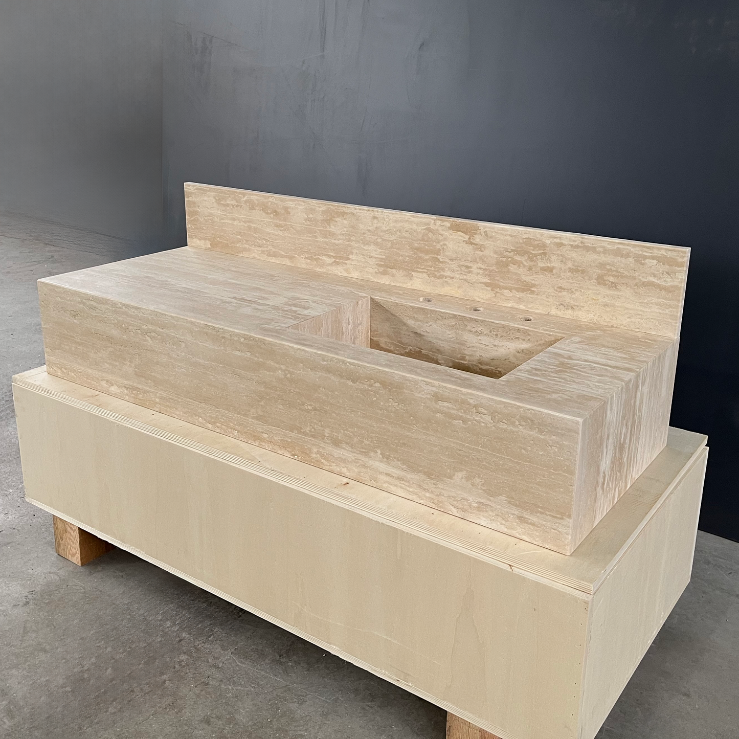 HANDCRAFTED CUSTOM TRAVERTINE SINK (TR-079)