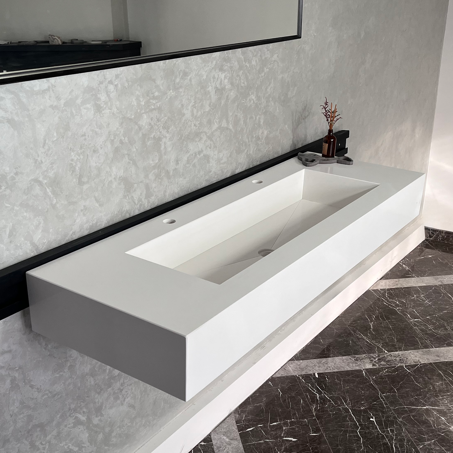 CUSTOM WHITE QUARTZ TROUGH SINK (QU-077)