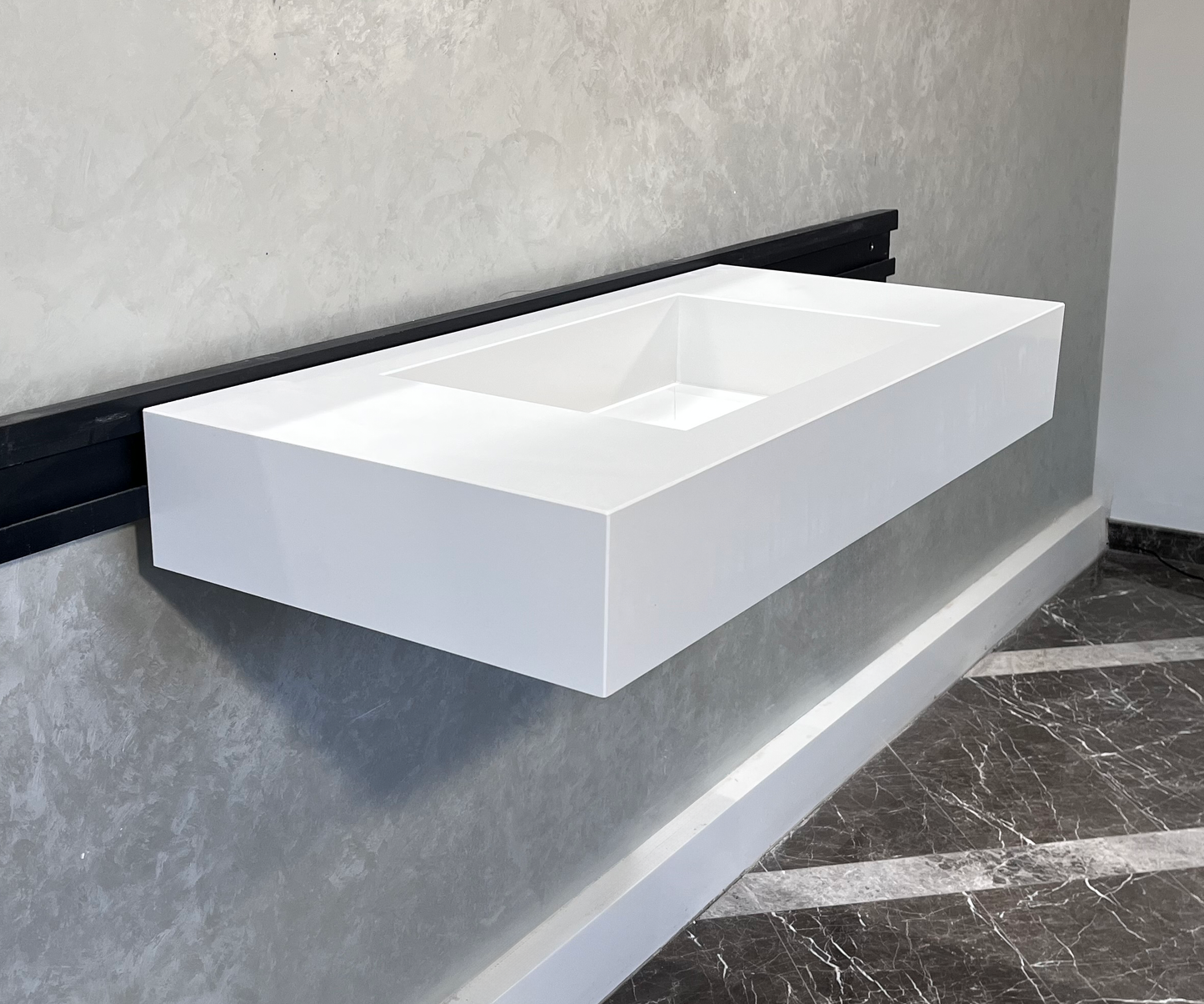 CUSTOM WHITE QUARTZ TROUGH SINK (QU-048)