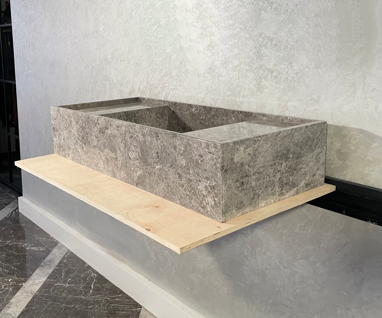 HANDCRAFTED CUSTOM TUNDRA GREY MARBLE SINK (NS-078)