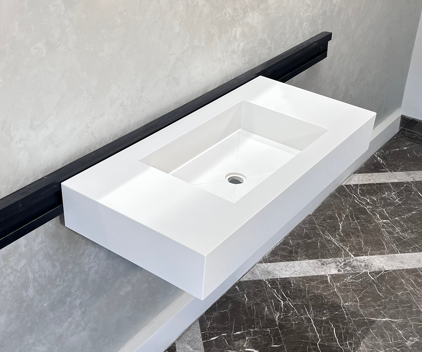 CUSTOM WHITE QUARTZ TROUGH SINK (QU-048)