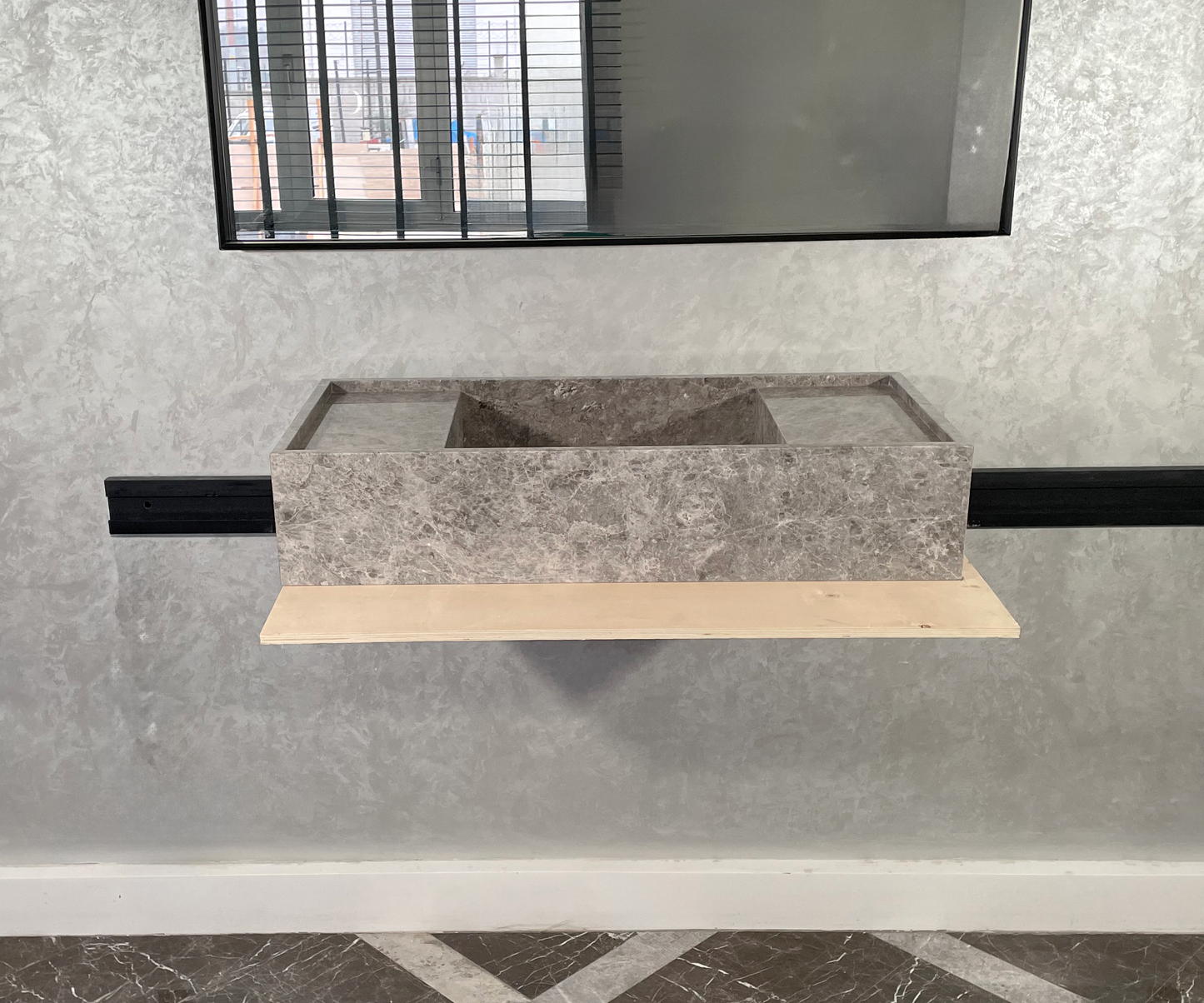 HANDCRAFTED CUSTOM TUNDRA GREY MARBLE SINK (NS-078)