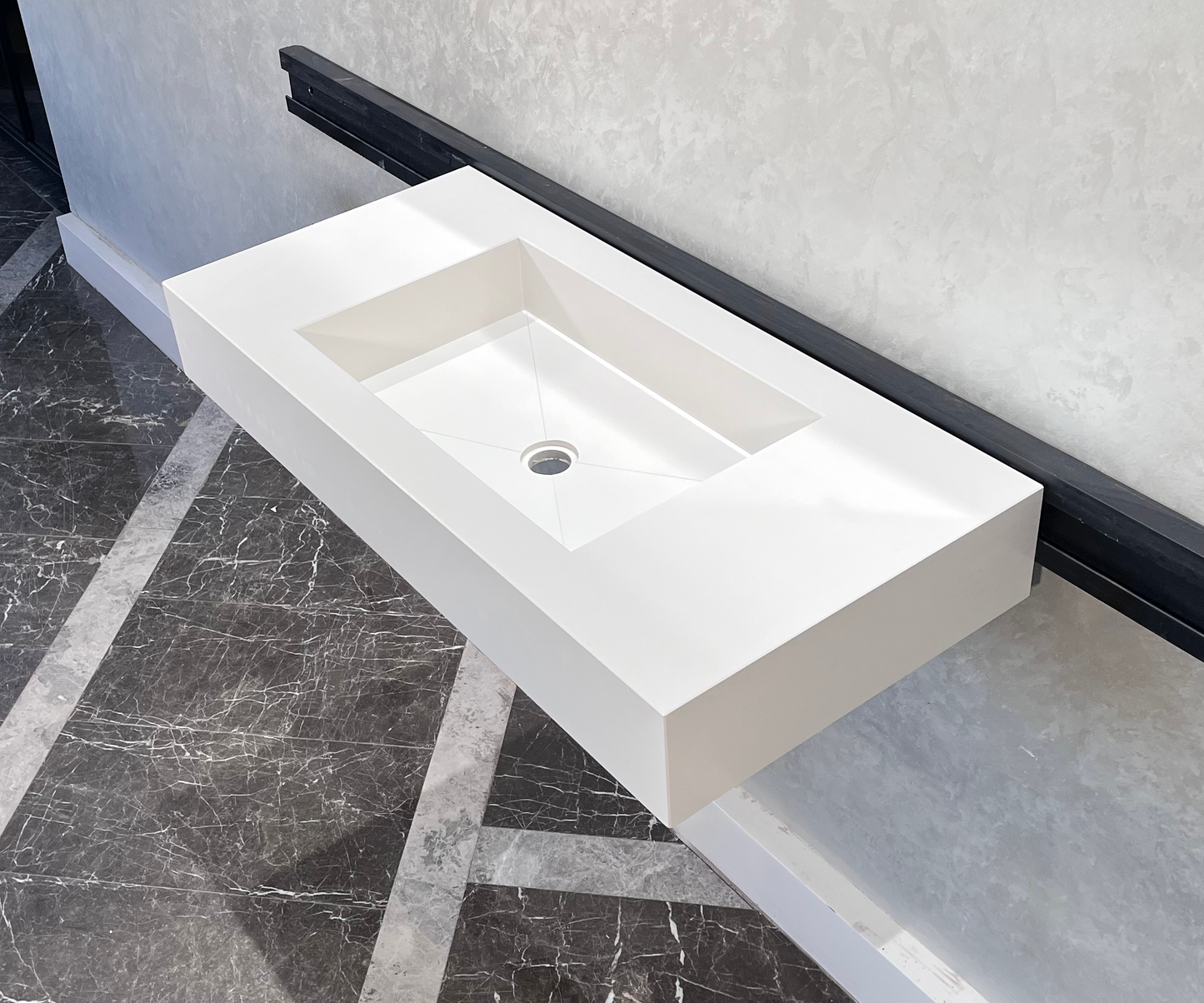 CUSTOM WHITE QUARTZ TROUGH SINK (QU-048)