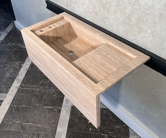 HANDCRAFTED CUSTOM BEIGE TRAVERTINE SINK (TR-087)