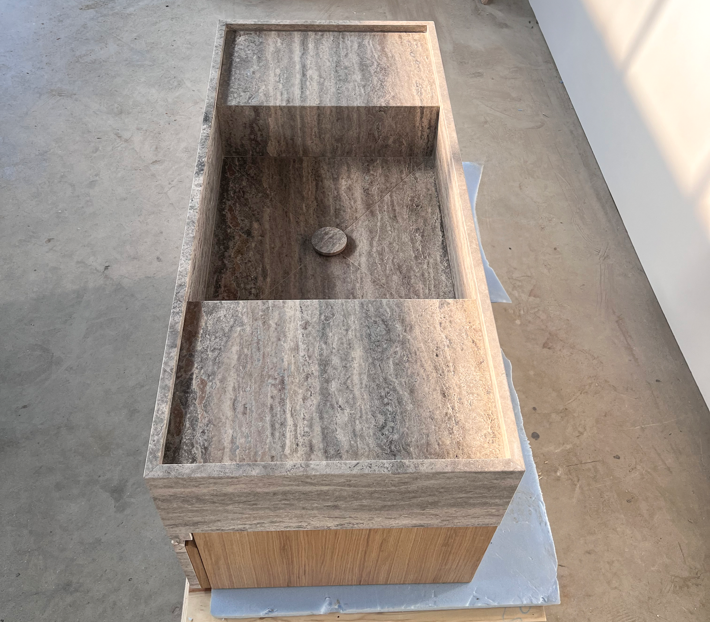 HANDCRAFTED CUSTOM SILVER TRAVERTINE SINK (TR-120)